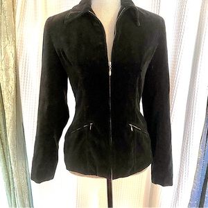 Black Velvet fitted tailored look ladies Jacket- silver zippers- good for petite